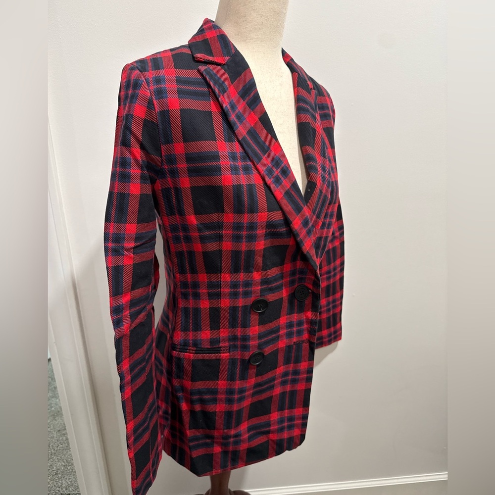 Saint + Sofia plaid organic cotton blazer, women's size 8 - Picture 2 of 10